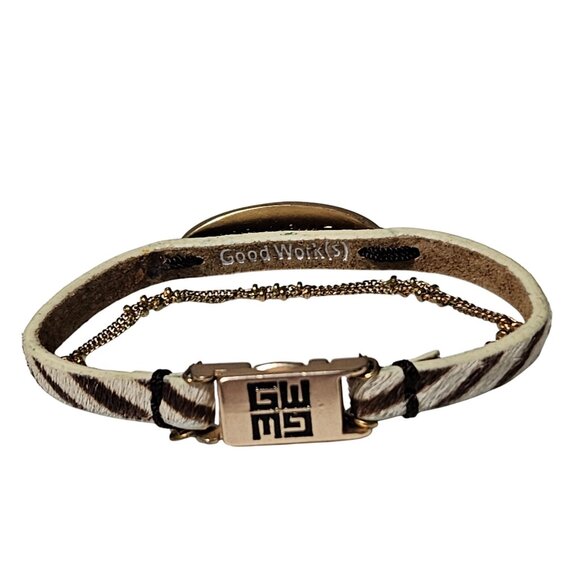 Good Works Walk By Faith Leather Gold Tone Chain Bracelet Engraved Clasp - Picture 4 of 7